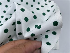 Patchwork stof - offwhite med grønne glimmer dutter